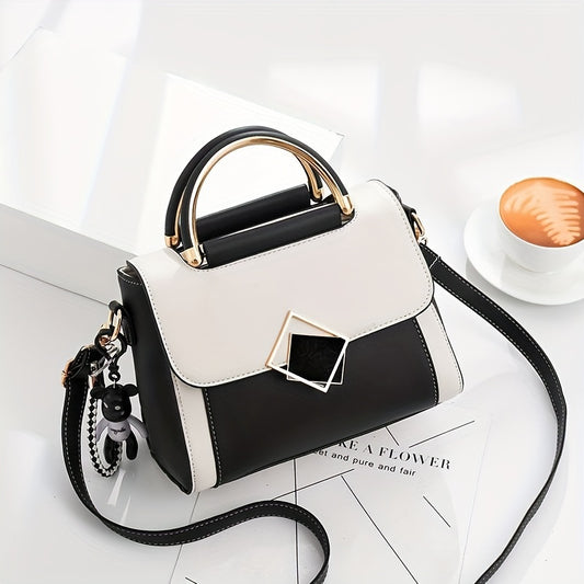 Color Contrast Crossbody Bag, Fashion PU Leather Handbag, Women's Top Handle Flap Purse