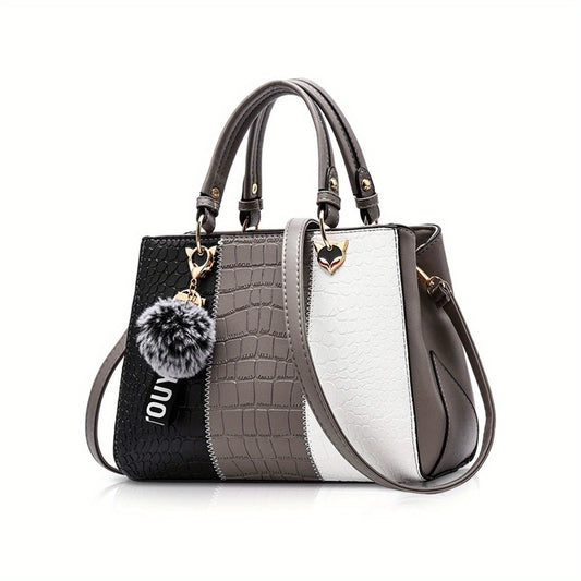 Women's Shoulder Bag With Zipper Closure And Grid Pattern, Messenger Style Tote Bag For Ladies