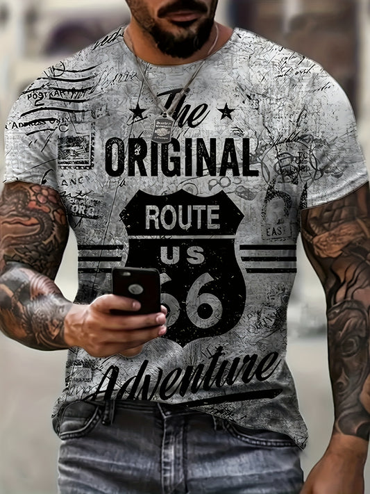 Vintage Alphabet Print Crew Neck Short Sleeve T-shirt For Men, Casual Summer T-Shirt For Daily Wear And Vacation Resorts