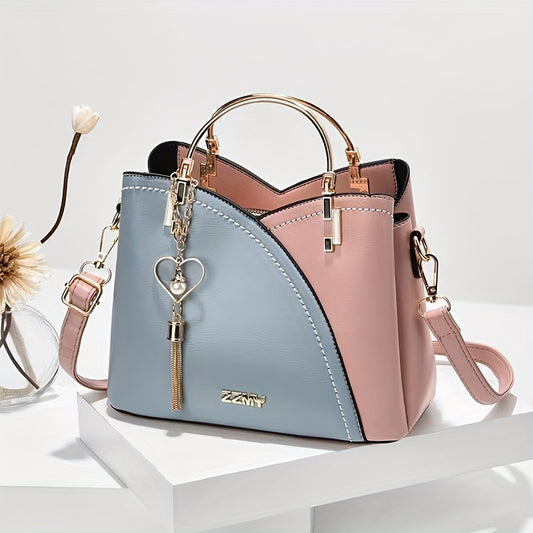 Colorblock Handbags For Women, Tassel Decor Crossbody Bag, Fashion Top Ring Purse Gift For Mom