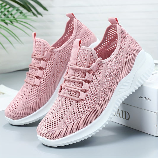 Lightweight Women's Knit Sneakers, Lace Up Low Top Running & Tennis Shoes, Breathable Gym Trainers For Holiday