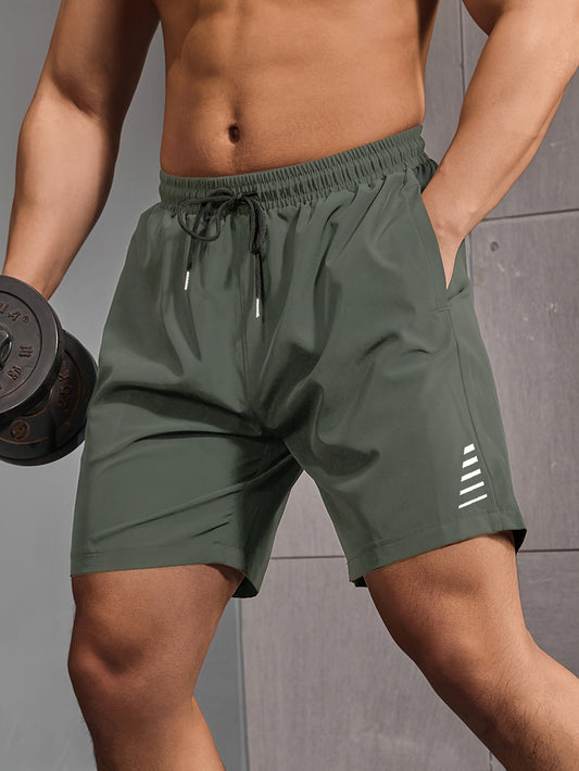 Men's Summer Fashion, Striped Sports Shorts With Drawstring And Pockets, Suitable For Fitness, Workout And Daily Outerwear