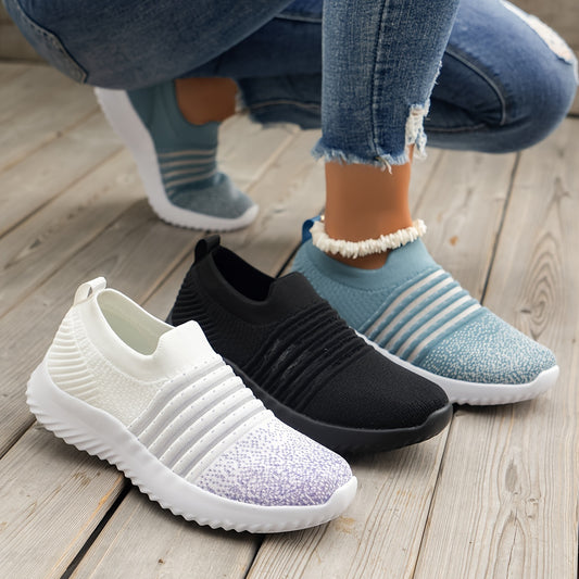 Women's Knitted Sock Sneakers, Breathable Elastic Slip On Walking Trainers, Casual Running Sports Shoes