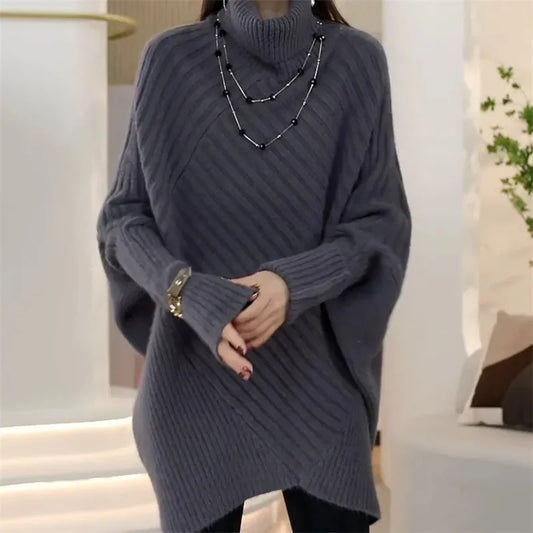 Irregular Bat Sleeve Warm Knit Sweater With a Sense Design Women's 2024 Spring Clothing New Lazy Style and Temperament Sweater