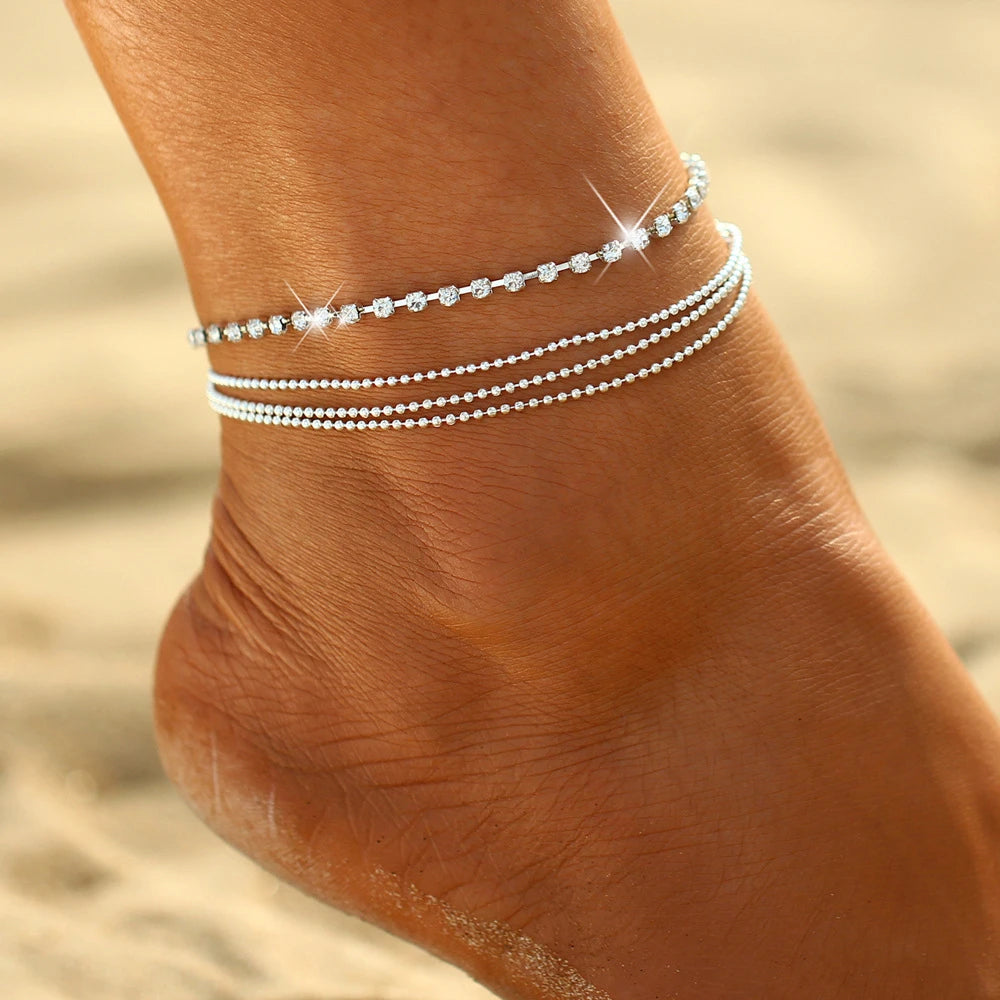 1pc Multi-layer Sexy Crystal Ankle Anklets Summer Bracelet Charm Anklets Beach Foot Wedding Gifts Jewelry Accessories