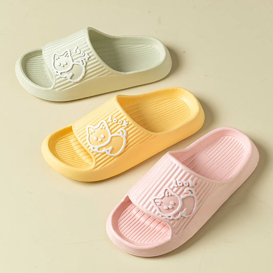 Summer Women Cartoon Slippers Cute Little Cat Bathroom Slides Anti Slip And Anti Indoor Soft Sole Comfortable Home Shoes