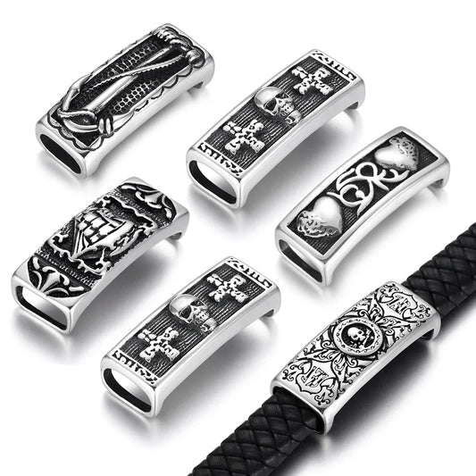 Stainless Steel Slide Charms Rectangle Skull Punk Slider Bead Fit 12*6mm Leather DIY Components Men Jewelry Making Supplies