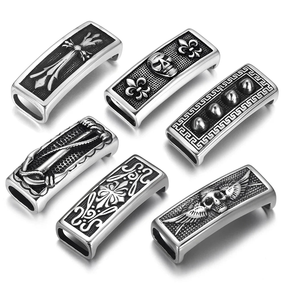 Stainless Steel Slide Charms Rectangle Skull Punk Slider Bead Fit 12*6mm Leather DIY Components Men Jewelry Making Supplies