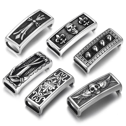 Stainless Steel Slide Charms Rectangle Skull Punk Slider Bead Fit 12*6mm Leather DIY Components Men Jewelry Making Supplies