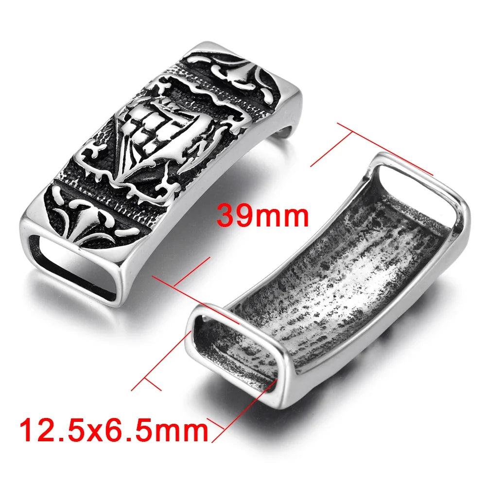 Stainless Steel Slide Charms Rectangle Skull Punk Slider Bead Fit 12*6mm Leather DIY Components Men Jewelry Making Supplies