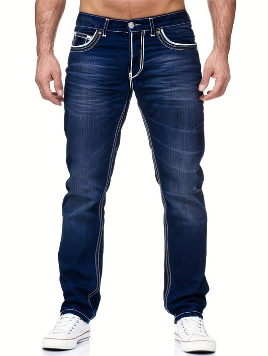 Men's Casual Slim Fit Jeans, Chic Street Style Medium Stretch Denim Pants