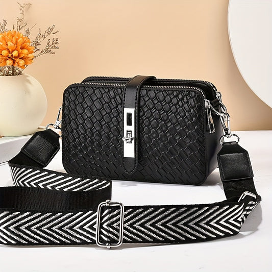 Women's Crossbody Shoulder Bag, Multi-Layer Ladies Handbag, Woven Pattern Mobile Phone Wallet